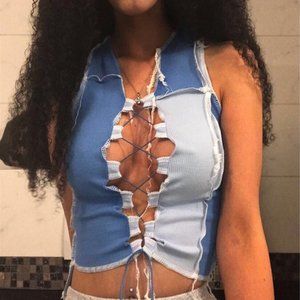 sexy Bandage cut out Hole crop tops women camisole